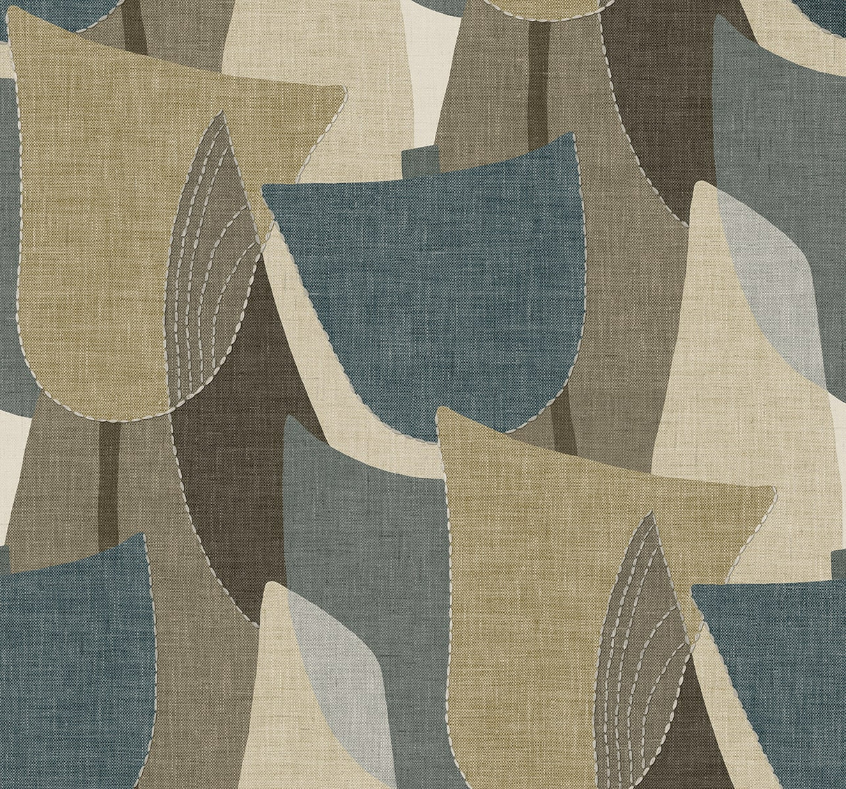 Mosley Tulips geometric tulip wallpaper in Jeans blue and neutral tones