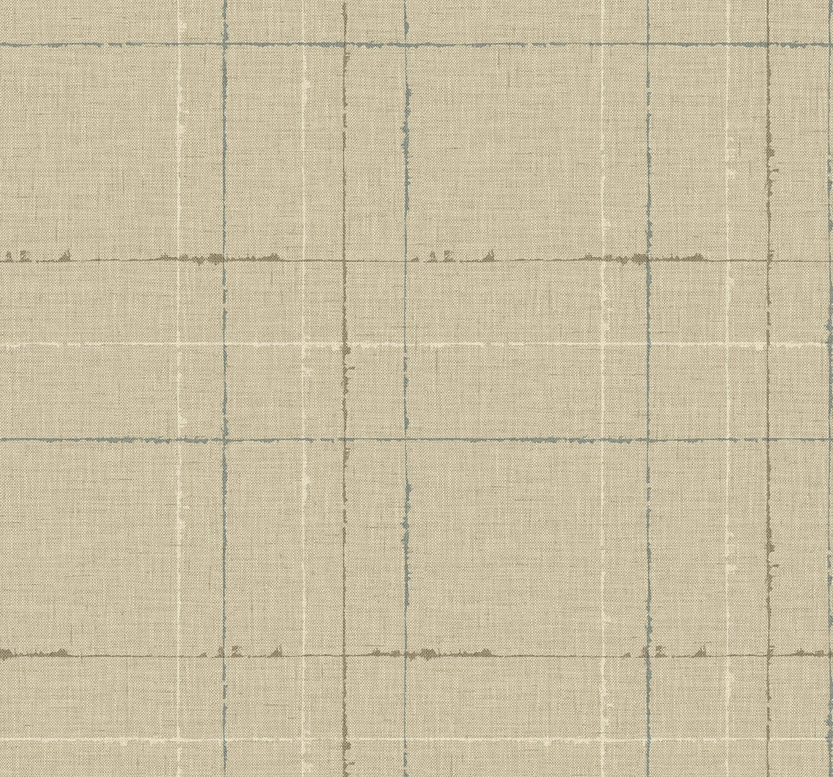 Gorton Plaid wallpaper in Hazel with a matte woven-look ground and subtle blue plaid lines
