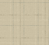 Gorton Plaid wallpaper in Hazel with a matte woven-look ground and subtle blue plaid lines
