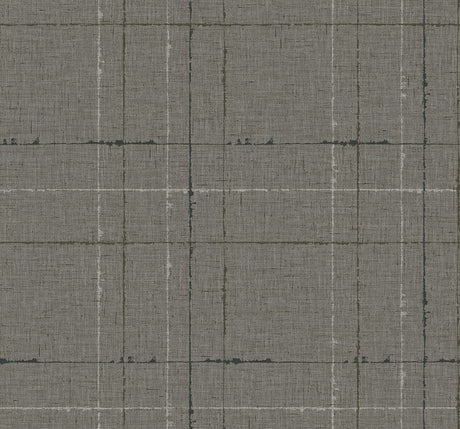 Mocha plaid wallpaper with fine linen-like texture and subtle grid lines