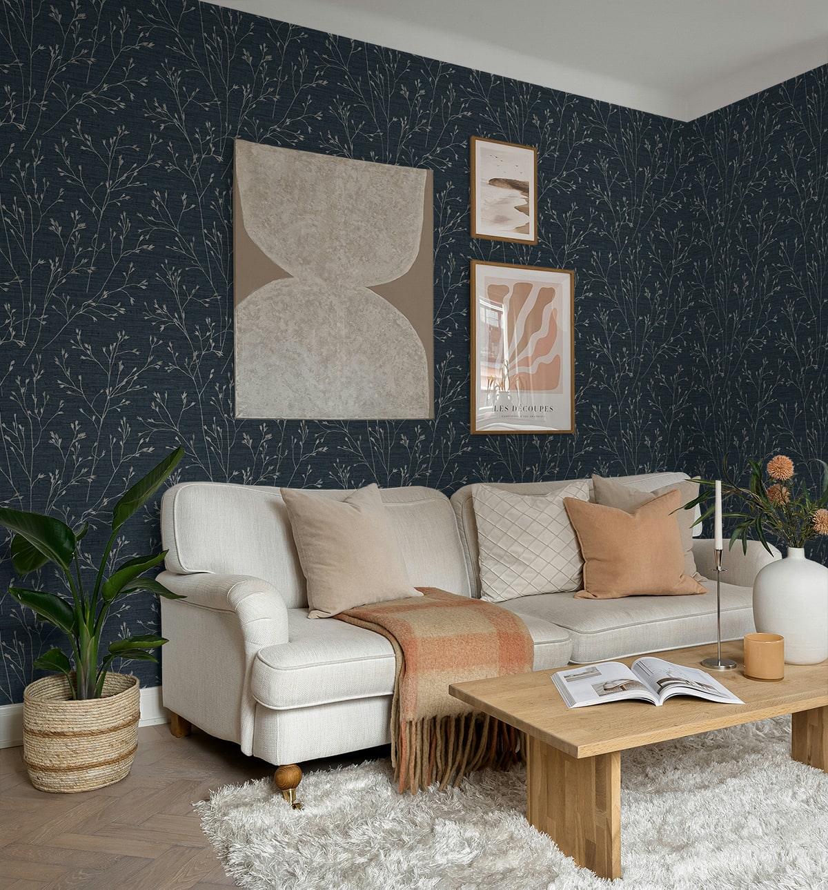 Withington Branch Ocean Deep by Fibers and Threads Botanical Vinyl Wallpaper – Seabrook Designs TH90302