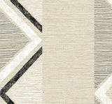 Beswick Chevron wallpaper in Birch Bark with a matte, woven-look ground and large-scale chevron stripes in beige, ivory, and charcoal.