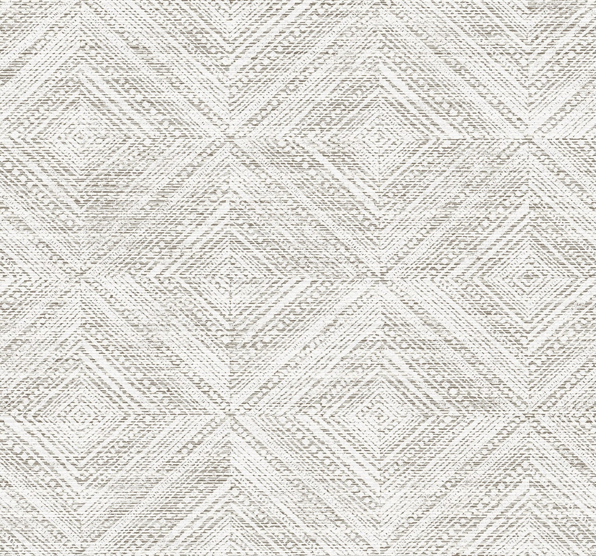 Leigh Diamond geometric wallpaper in Fog colorway with a woven-look diamond pattern.