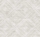 Leigh Diamond geometric wallpaper in Fog colorway with a woven-look diamond pattern.