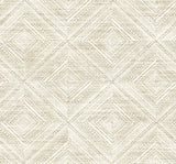 Warm beige and cream geometric diamond wallpaper with a woven/linen-like texture.
