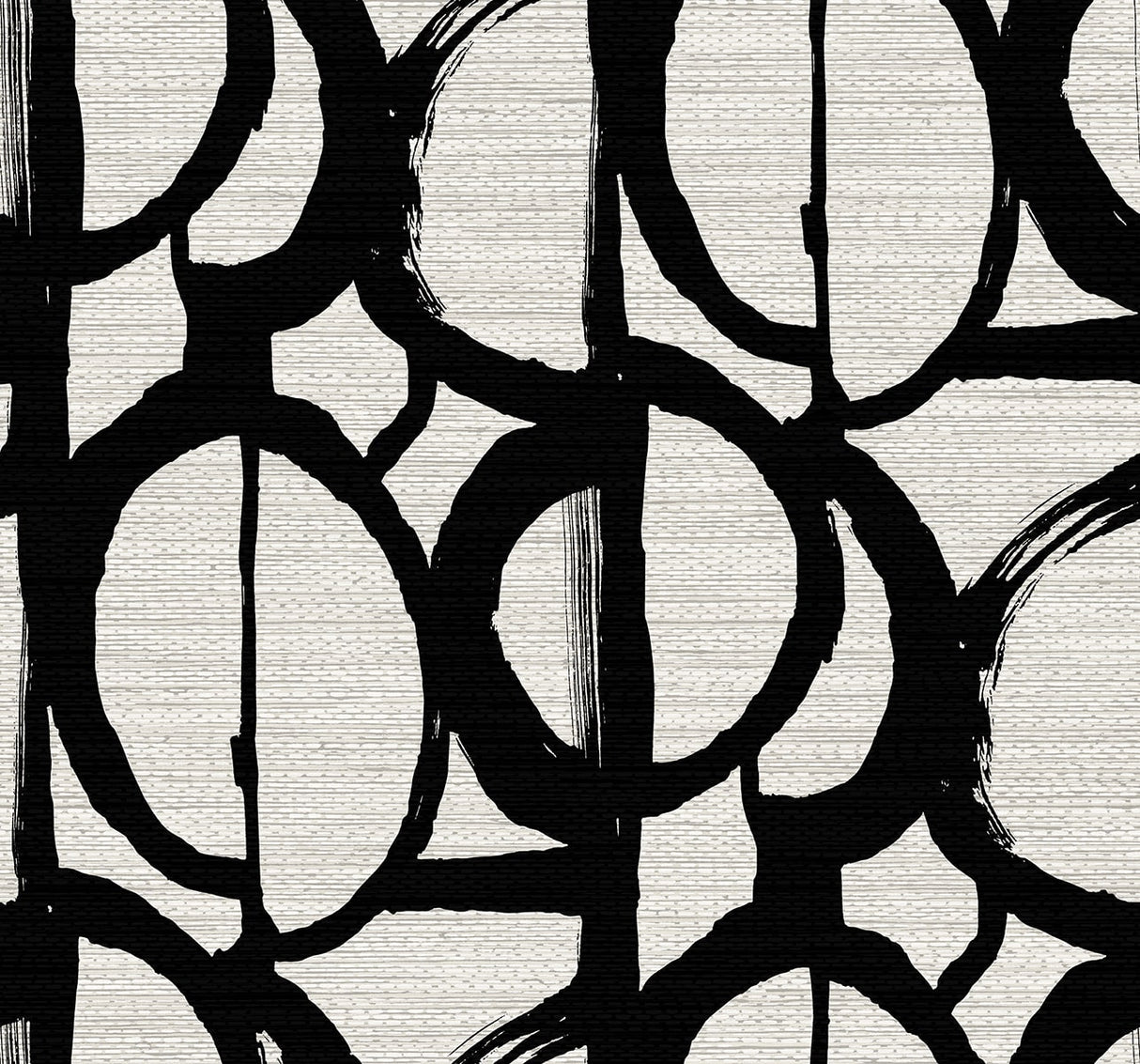 Black abstract loop pattern wallpaper on a light textured background (Pendelton TH91710).
