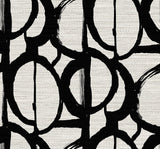 Black abstract loop pattern wallpaper on a light textured background (Pendelton TH91710).
