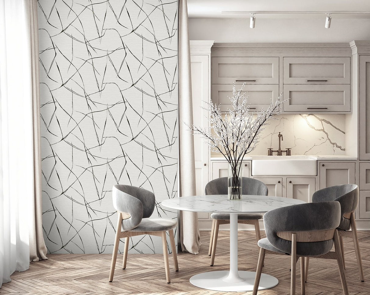 Davenport Sketch Black Ice by Fibers and Threads Abstract Line Vinyl Wallpaper – Seabrook Designs TH91900