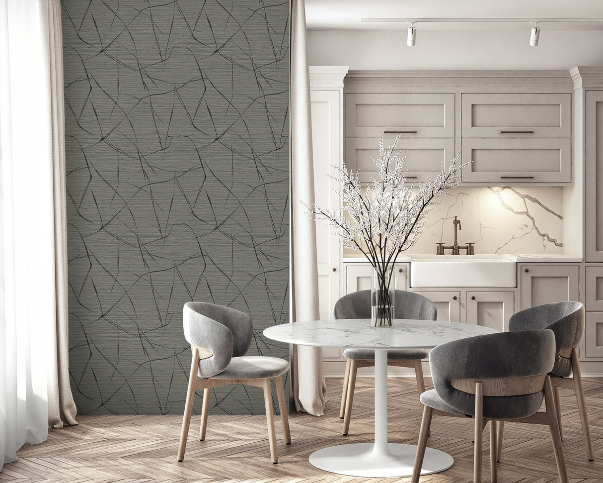 Davenport Sketch Brown by Fibers and Threads Abstract Vinyl Wallpaper – Seabrook Designs TH91906