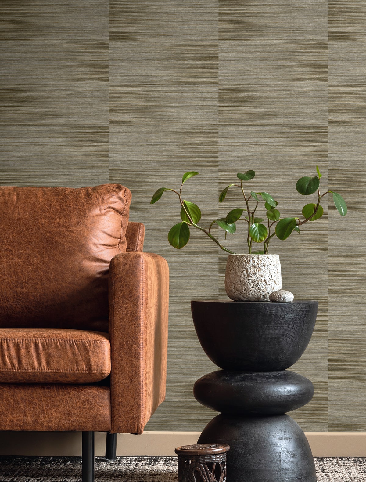 Moston Beige by Fibers and Threads Textured Striped Vinyl Wallpaper – Seabrook Designs TH92005