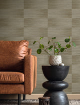 Moston Beige by Fibers and Threads Textured Striped Vinyl Wallpaper – Seabrook Designs TH92005