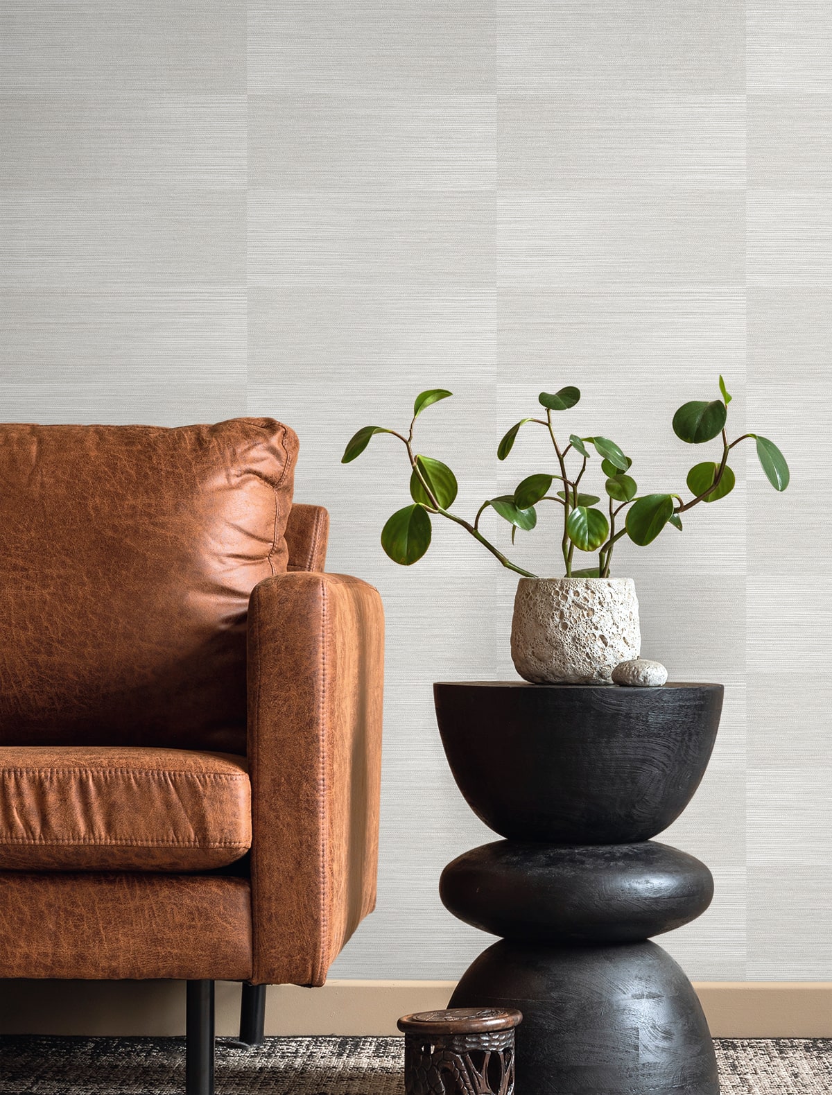 Moston Grey Mist by Fibers and Threads Textured Stripe Vinyl Wallpaper – Seabrook Designs TH92010