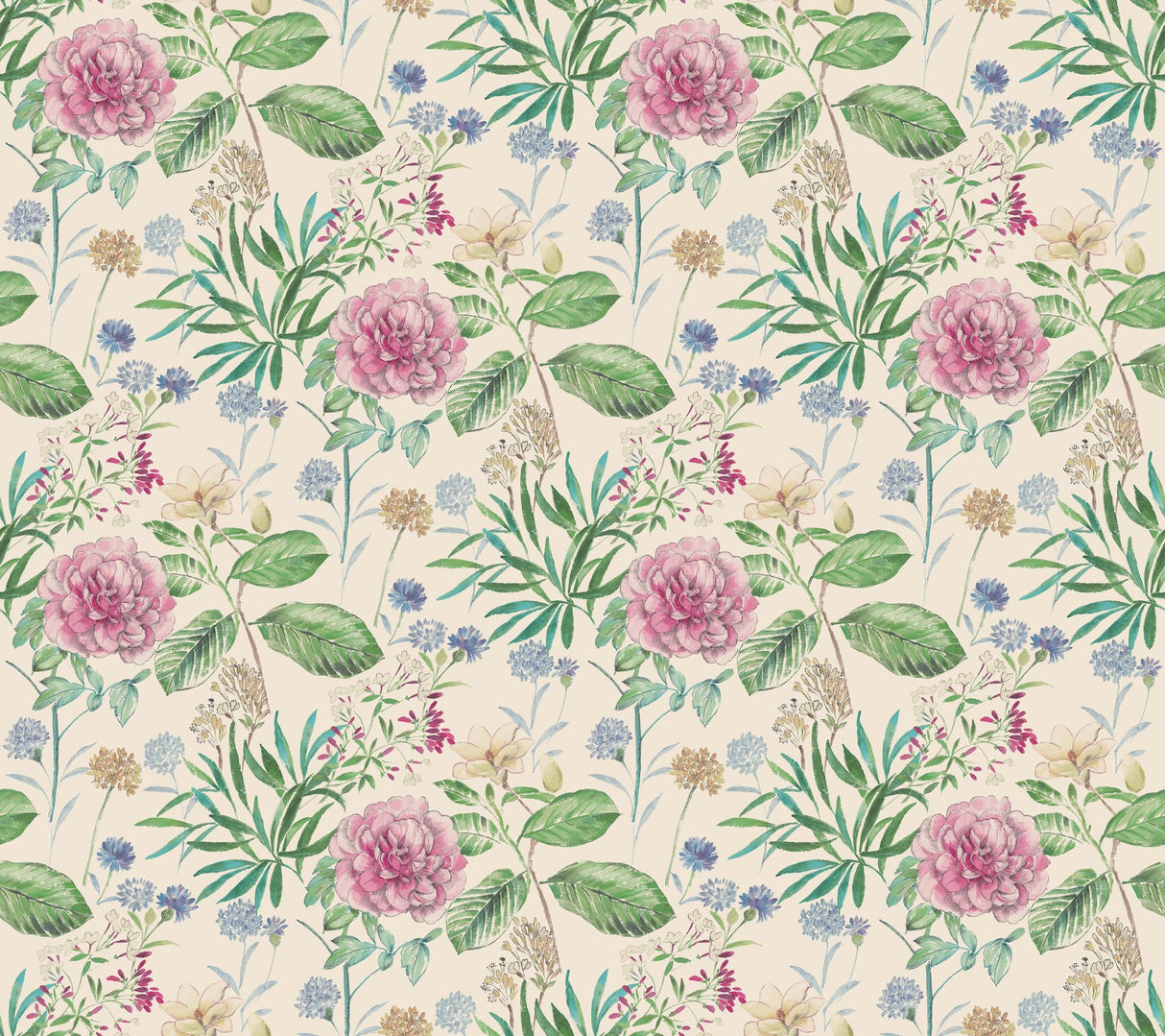 Midsummer Floral Pink Wallpaper with Botanical Handpainted Style - York TL1917