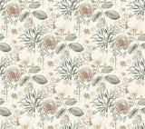 Midsummer Floral Beige & Green Wallpaper with Botanical Handpainted Style - York TL1918