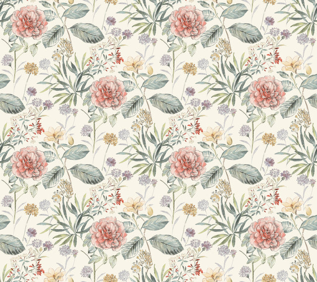 Midsummer Floral Coral Wallpaper with Handpainted Botanical Style - York TL1919