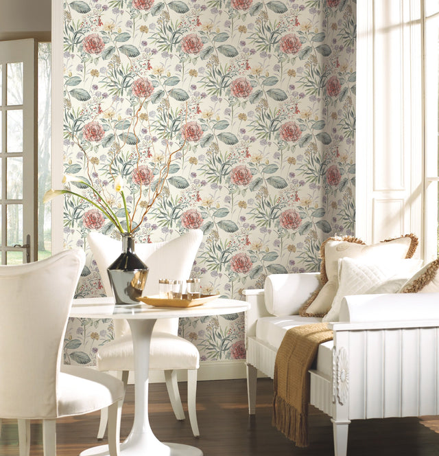 Midsummer Floral Coral Wallpaper with Handpainted Botanical Style - York TL1919