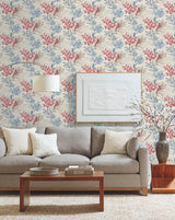 Handpainted Songbird Red & Blue Wallpaper with Animals Pattern, Contemporary Style - York TL1925