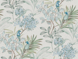 Handpainted Songbird Turquoise Wallpaper with Birds and Botanical Motif - York TL1926