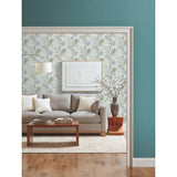 Handpainted Songbird Turquoise Wallpaper with Birds and Botanical Motif - York TL1926