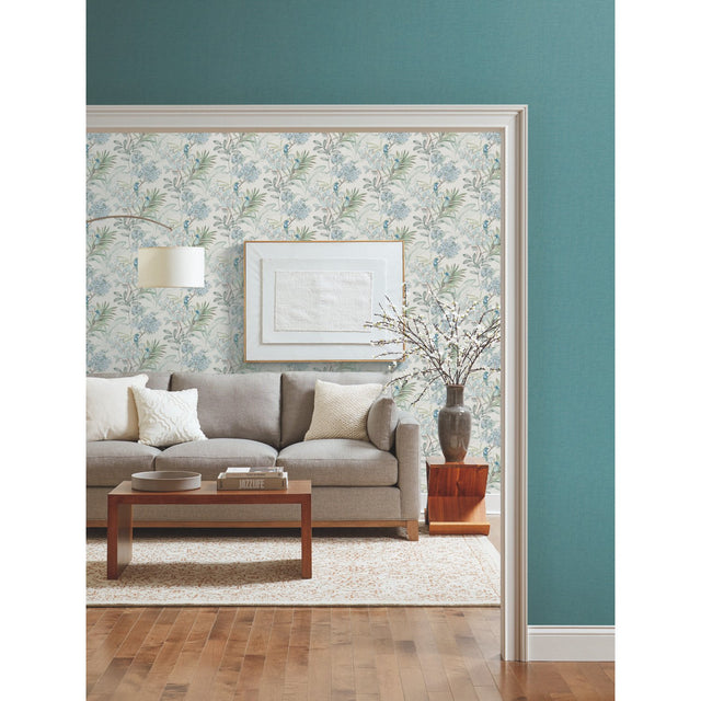 Handpainted Songbird Turquoise Wallpaper with Birds and Botanical Motif - York TL1926