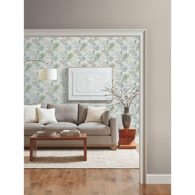 Handpainted Songbird Turquoise Wallpaper with Birds and Botanical Motif - York TL1926