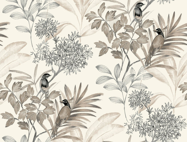 Handpainted Songbird Grey Wallpaper