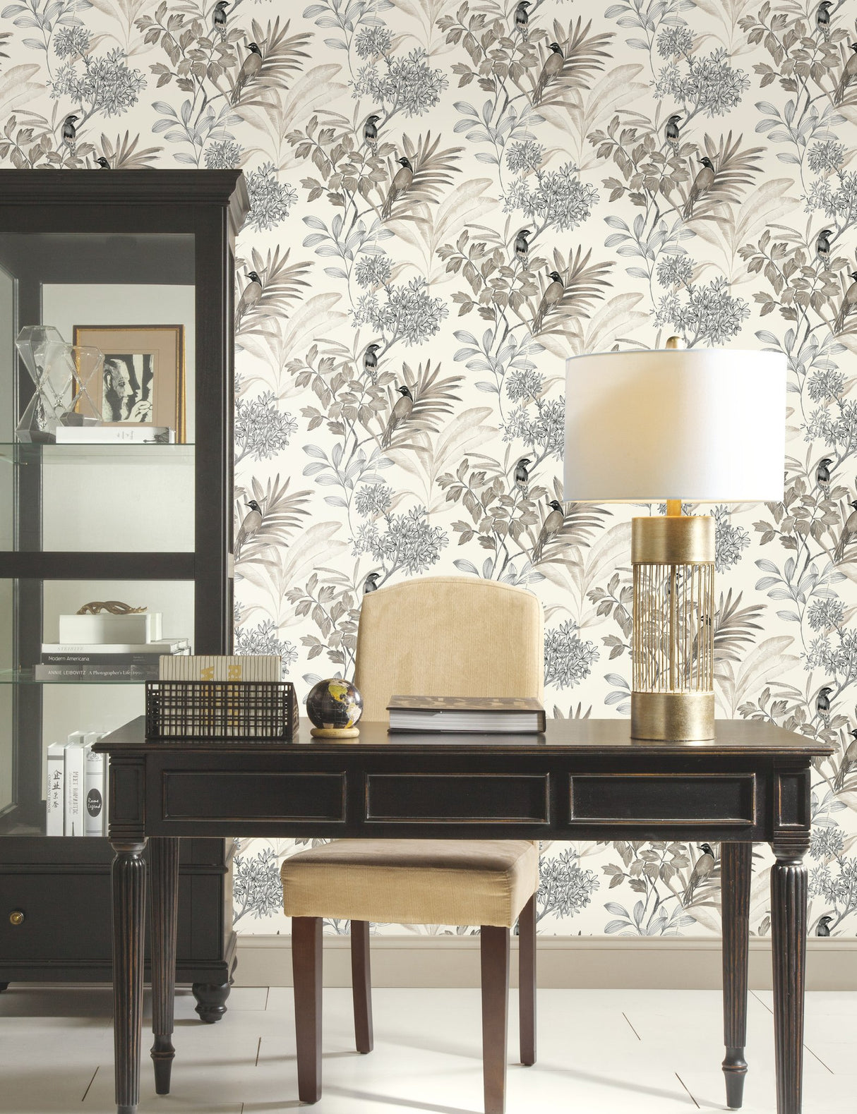 Handpainted Songbird Grey Wallpaper