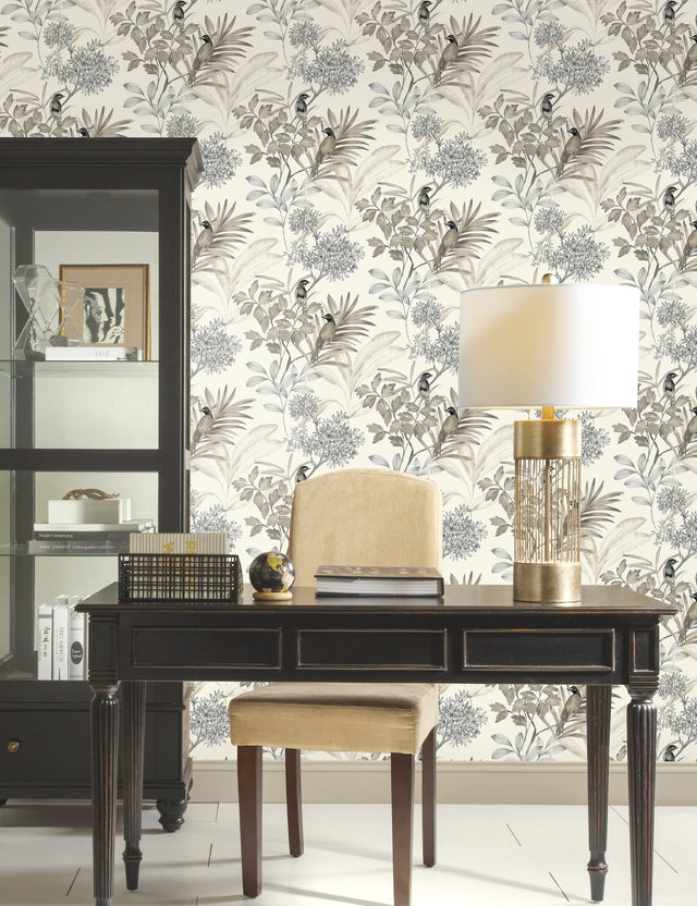 Handpainted Songbird Grey Wallpaper