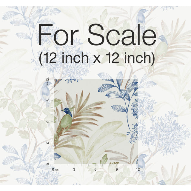 Handpainted Songbird Green & Blue Wallpaper with Birds and Botanical Motif - York TL1928