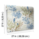Handpainted Songbird Green & Blue Wallpaper with Birds and Botanical Motif - York TL1928