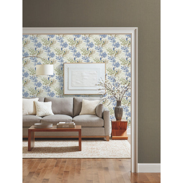 Handpainted Songbird Green & Blue Wallpaper with Birds and Botanical Motif - York TL1928