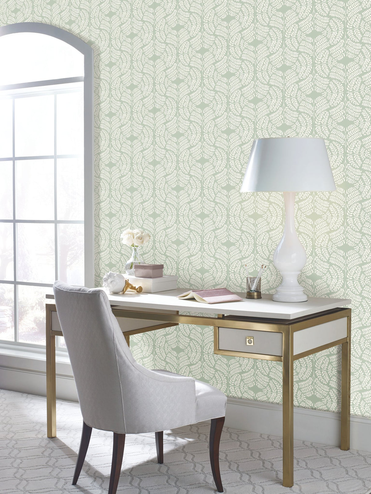 Fern Tile Green Wallpaper with Botanical Fern Tile Pattern, Prepasted Sure Strip, Modern Style - York TL1943