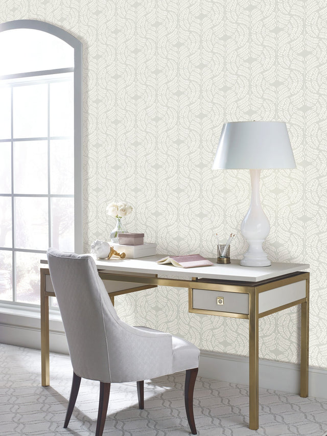 Fern Tile Light Grey Wallpaper with Botanical Fern Tile Motif - York TL1945
