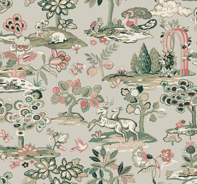 Kingswood Taupe & Coral Wallpaper