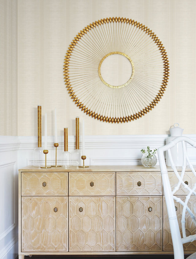 Silk Weave Beige Striped Wallpaper, Sure Strip Unpasted - York TL1958