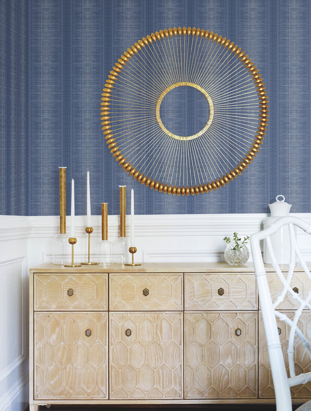 Silk Weave Stripe Navy Wallpaper with Subtle Ombre Linear Pattern - York TL1962