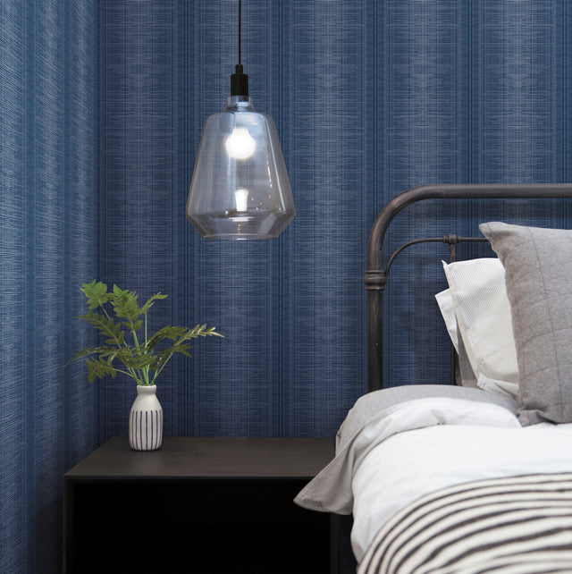 Silk Weave Stripe Navy Wallpaper with Subtle Ombre Linear Pattern - York TL1962