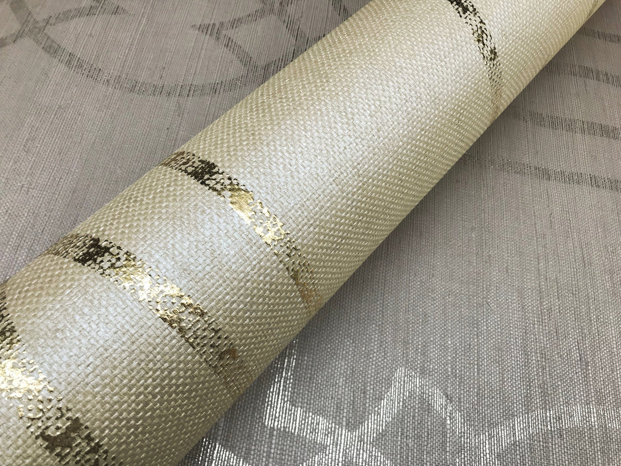 Cathedral Trellis Beige Grasscloth Wallpaper with Geometric Trellis Pattern, Unpasted Peelable - York TR4269