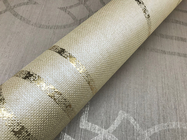 Cathedral Trellis Beige Grasscloth Wallpaper with Geometric Trellis Pattern, Unpasted Peelable - York TR4269