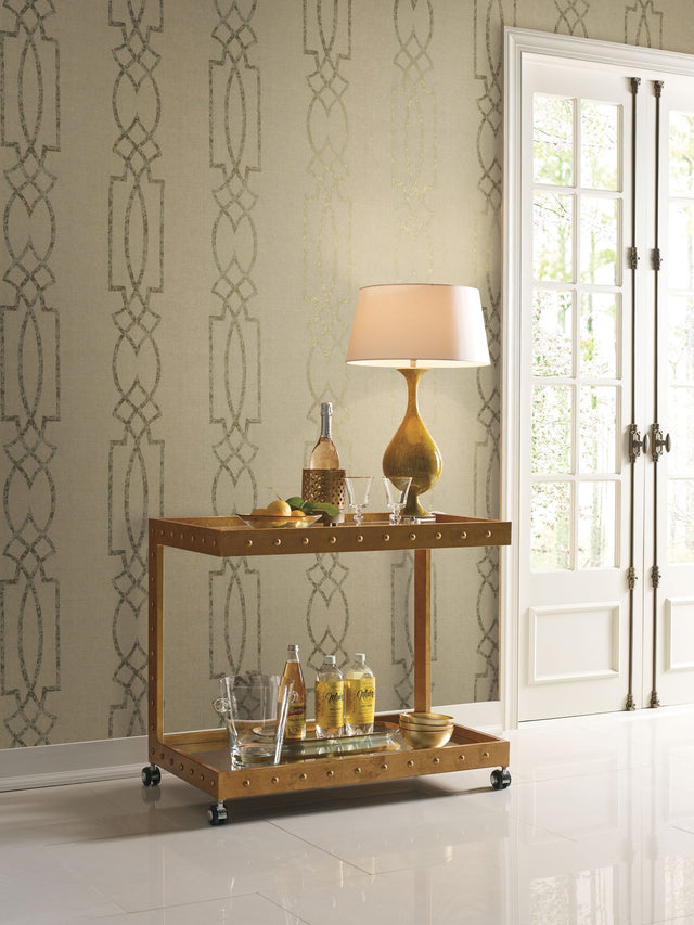Cathedral Trellis Beige Grasscloth Wallpaper with Geometric Trellis Pattern, Unpasted Peelable - York TR4269