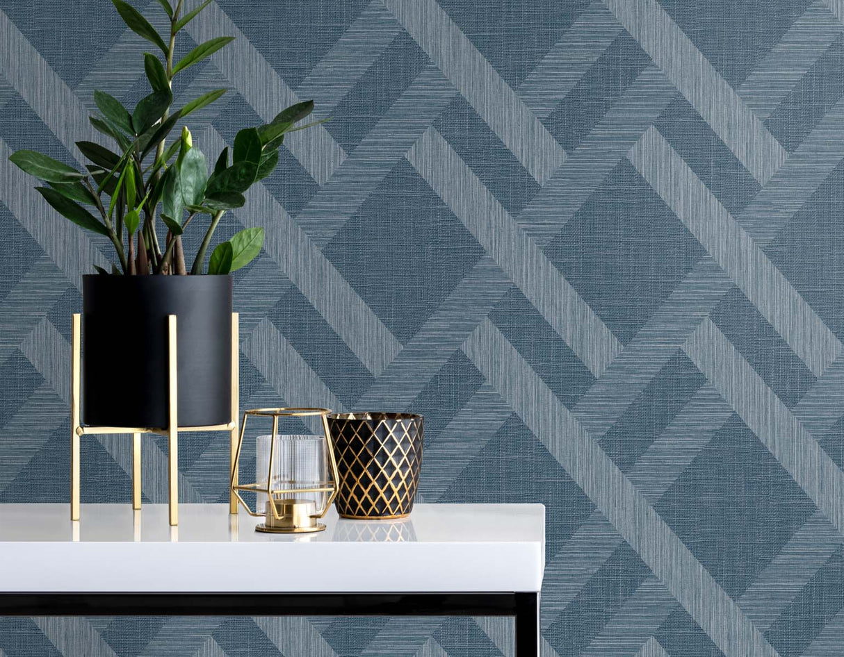 Linen Trellis Nautica by Even More Textures Trellis Satin Vinyl Wallpaper – Seabrook Designs TS80802