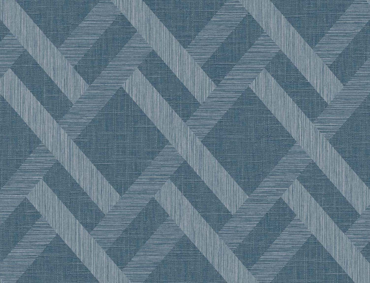 Nautica blue linen-look trellis vinyl wallpaper with satin finish