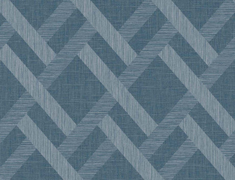 Nautica blue linen-look trellis vinyl wallpaper with satin finish