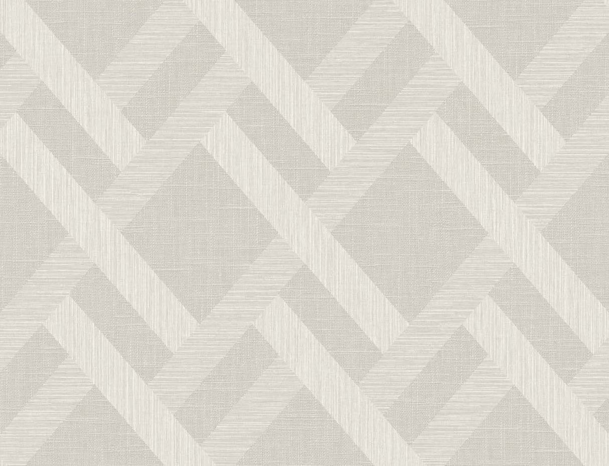 Seabrook Designs Linen Trellis wallpaper in Morning Fog, a soft grey trellis pattern with satin finish.