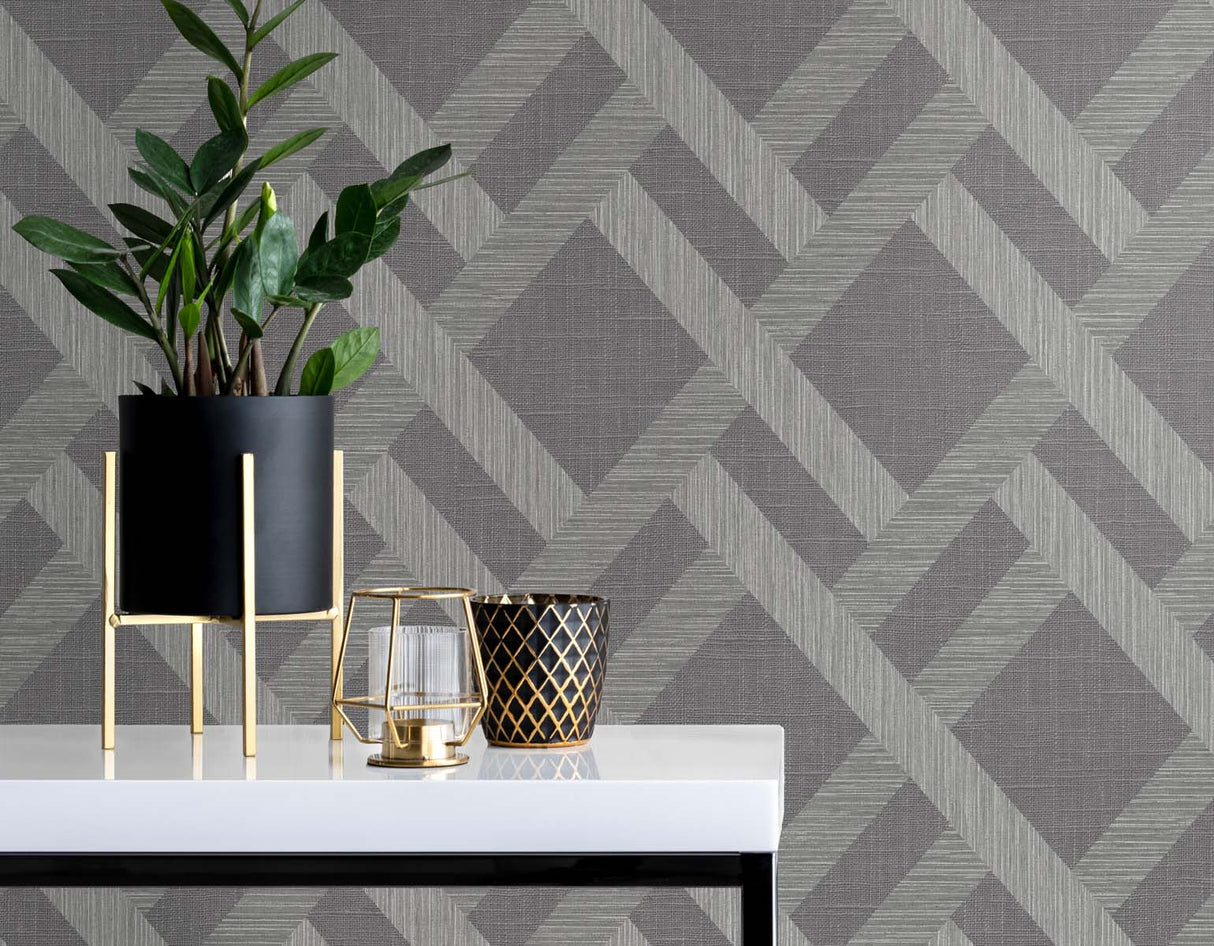 Linen Trellis Ash by Even More Textures Trellis Vinyl Wallpaper – Seabrook Designs TS80818
