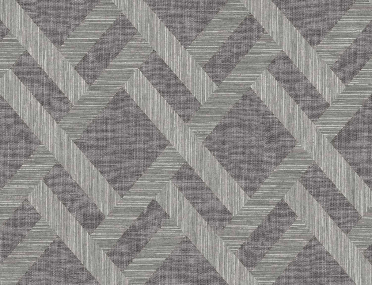 Linen Trellis wallpaper in Ash gray with satin finish geometric trellis pattern