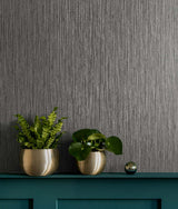 Vertical Stria Graphite & Metallic Silver by Even More Textures Textured Vinyl Wallpaper – Seabrook Designs TS80910