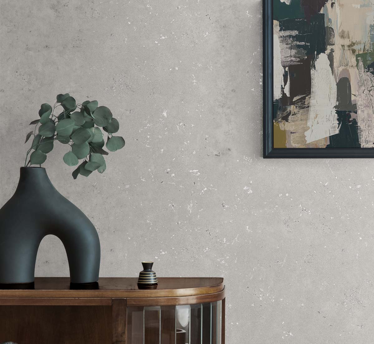 Cement Faux Arctic Grey & Metallic Silver by Even More Textures Faux Concrete Vinyl Wallpaper – Seabrook Designs TS81208