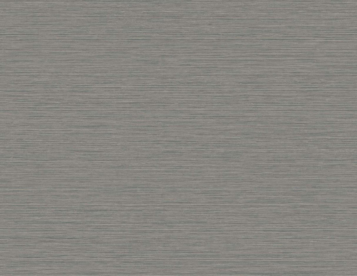 Close-up of grey matte textured wallpaper with fine horizontal striations (Silk, colorway Jasper).