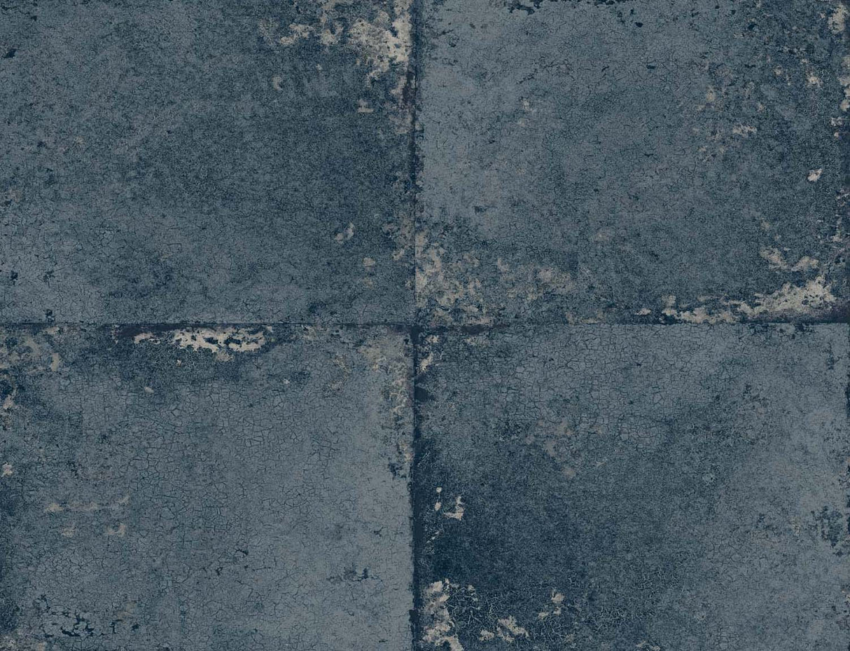 Nocturne blue metallic faux tile texture wallpaper pattern